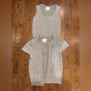 Akris Punto Light Gray Knit Tank and Short-Sleeve Cardigan Set 100% wool US4